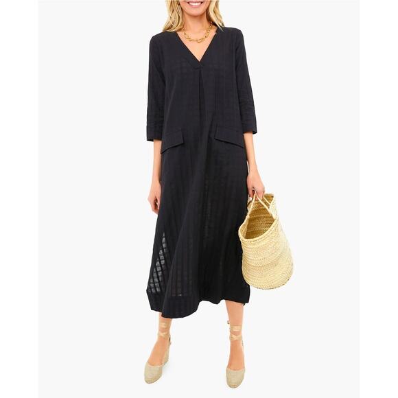 Pomander Place Carolina Caftan Black Windowpane V-Neck Resort Gauzy SZ XL - Picture 1 of 6